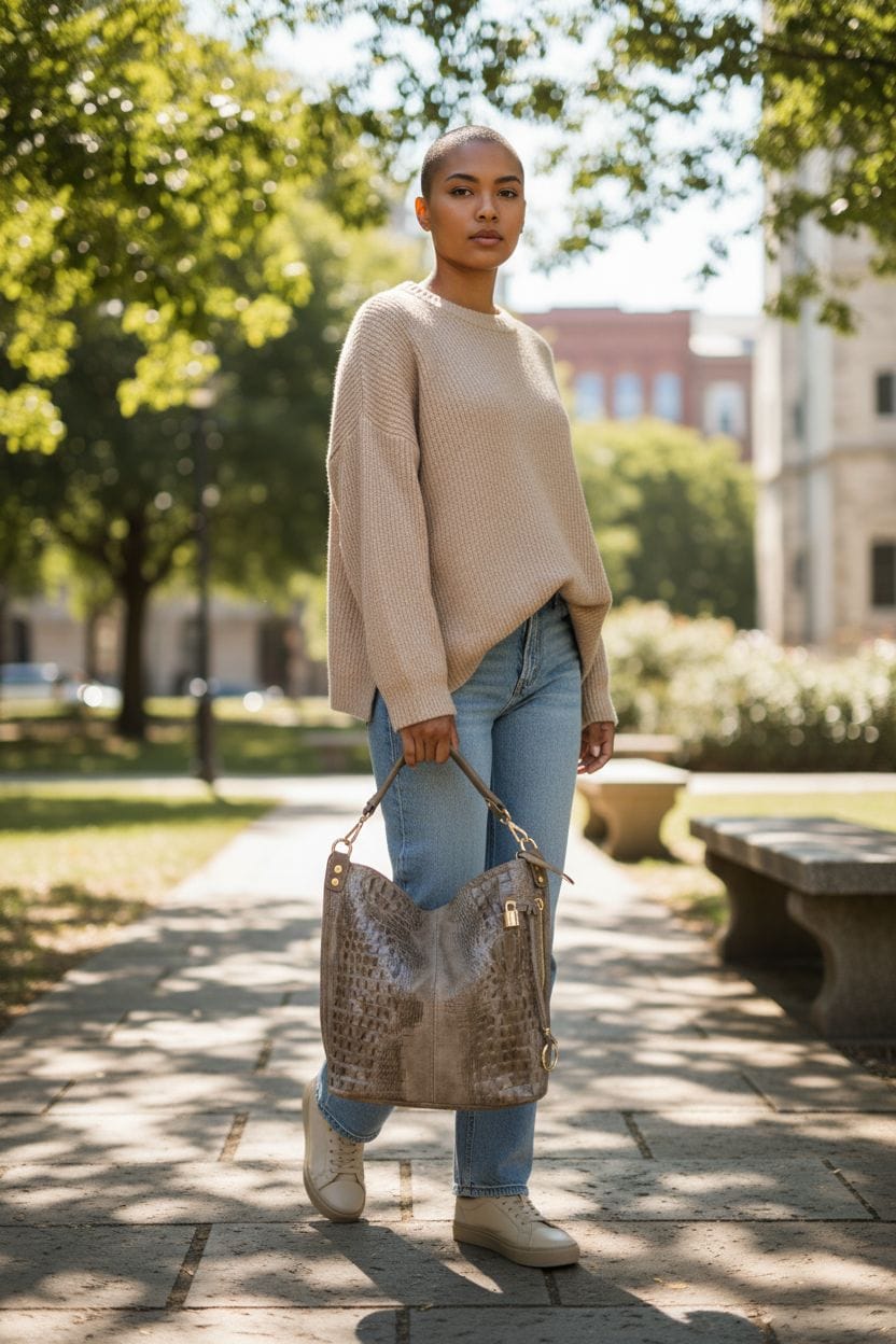 Borsa a spalla in pelle effetto pitonato bronzo con dettagli dorati